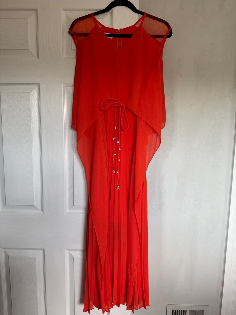 Elegant Bright Orange Sleeveless Layered Maxi Dress with Tie Waist